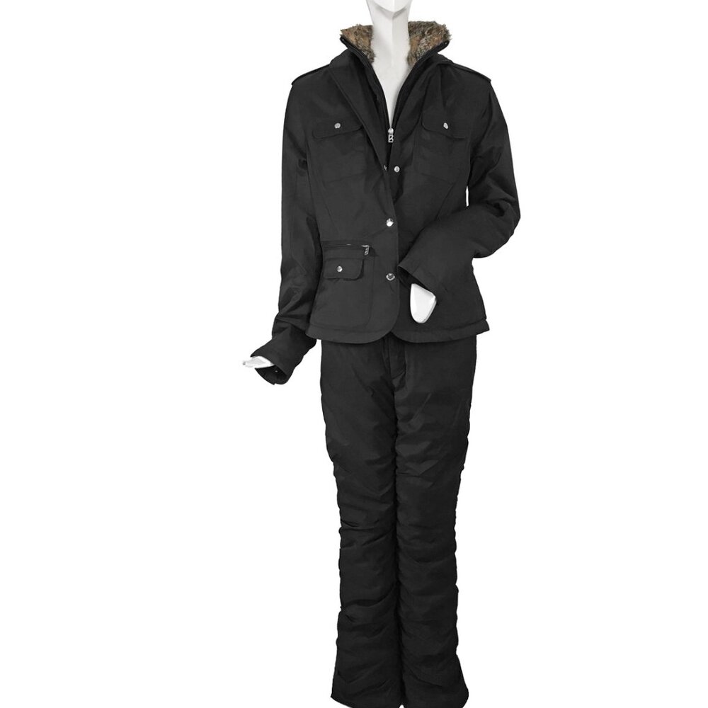 NEW BOGNER 3 IN 1 SKI SUIT! 6 LONG  BLACK  JACKET & PANTS SEPARATE  FOX FUR TRIM